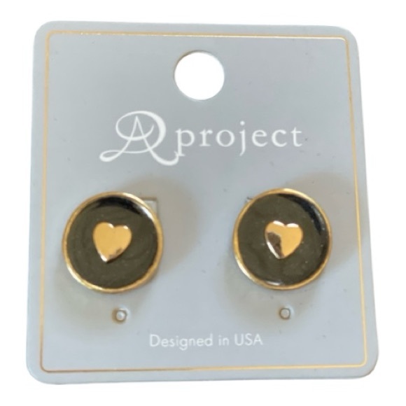 AD Project Jewelry - Gold and Black Heart Circle Stud Earrings — AD Project